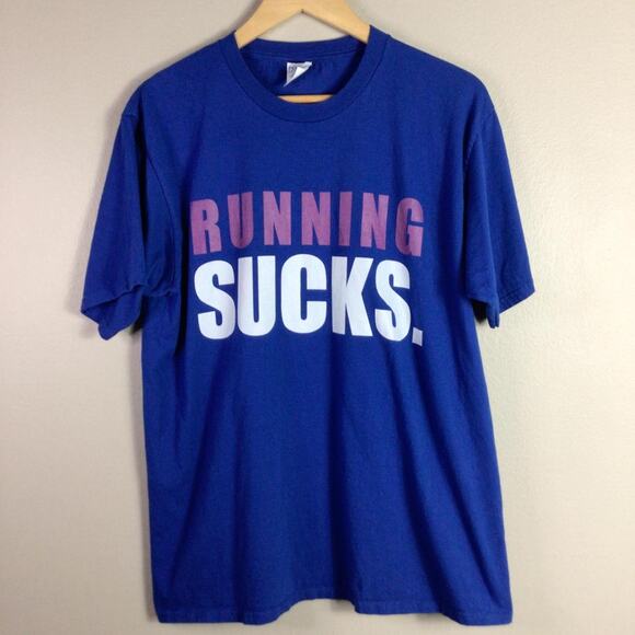 Running Sucks runner marathon walk run T Shirt Blue Large - Picture 1 of 4